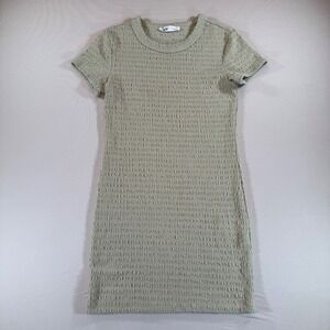 Elodie Olive Green Textured Short Sleeve Bodycon Dress Small